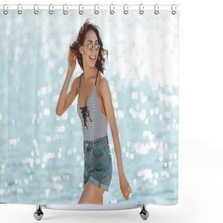 Personality  Young Woman At Beach  Shower Curtains