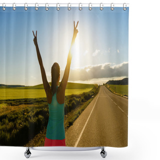 Personality  Woman Achieving Running Success And Goals Shower Curtains