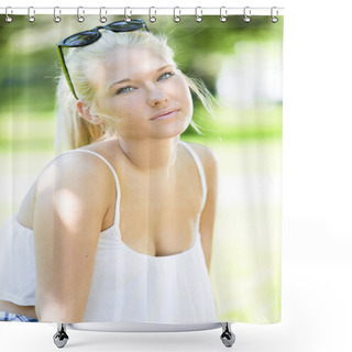 Personality  Good Looking Teenage Girl Outdoor In Park Shower Curtains