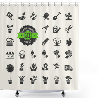 Personality  Flower And Gardening Tools Icons Set Shower Curtains