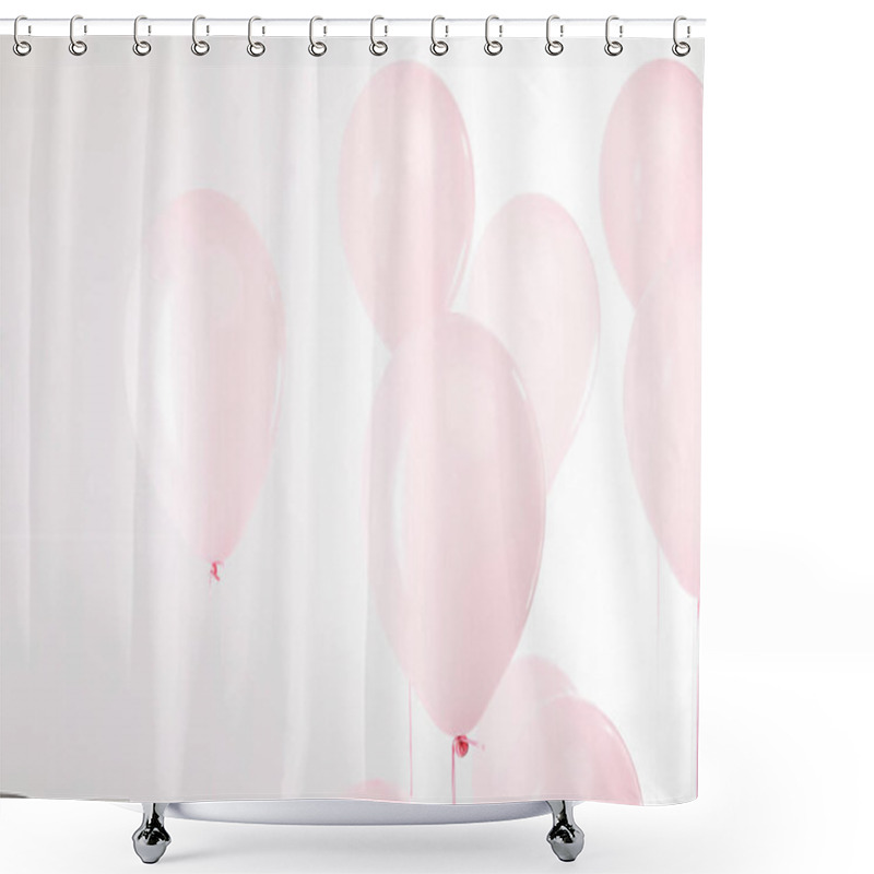 Personality  Background With Decorative Pink Air Balloons On White Shower Curtains