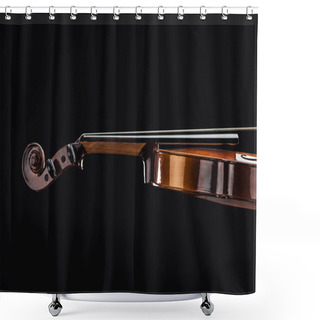Personality  Close Up Of Classic Wooden Violoncello Isolated On Black Shower Curtains