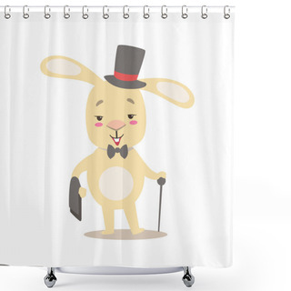 Personality  Little Girly Cute White Pet Bunny In Gentleman Costume With Top Hat, Cartoon Character Life Situation Illustration Shower Curtains