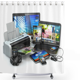 Personality  Computer Devices. Mobile Phone, Laptop, Printer, Camera And Tabl Shower Curtains