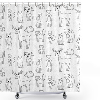 Personality  Seamless Pattern With Different Anumals In A Forest In Cartoon S Shower Curtains