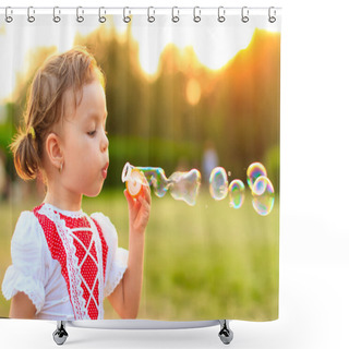 Personality  Child Blowing Soap Bubbles. Shower Curtains