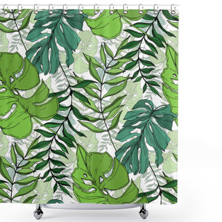 Personality  Vector Exotic Tropical Hawaiian Summer. Palm Beach Tree Leaves Jungle Botanical. Black And White Engraved Ink Art. Background Pattern. Fabric Wallpaper Print Texture. Shower Curtains