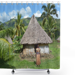 Personality  Indigenous Fijian Man Dressed In Traditional Fijian Costume, Sta Shower Curtains