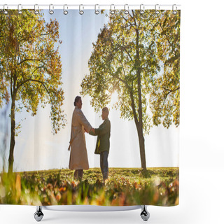 Personality  Silhouette Of Mother And Child Holding Hands In Autumn Park, Fall Season, Bonding And Love Shower Curtains