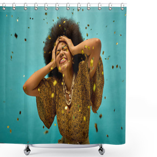 Personality  A Stylish African American Woman In Trendy Attire Covering Her Eyes With Her Hands. Shower Curtains