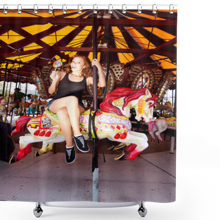 Personality  Girl Having Fun In Amusement Park Shower Curtains