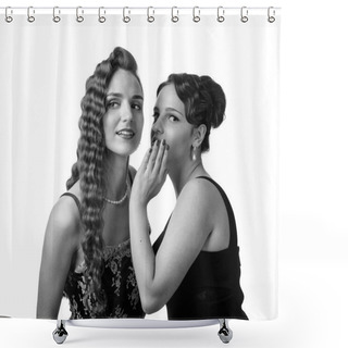 Personality  Two Young Women Whispering Gossip On White Background. Shower Curtains