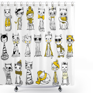 Personality  Stylish Cats Drawings Shower Curtains