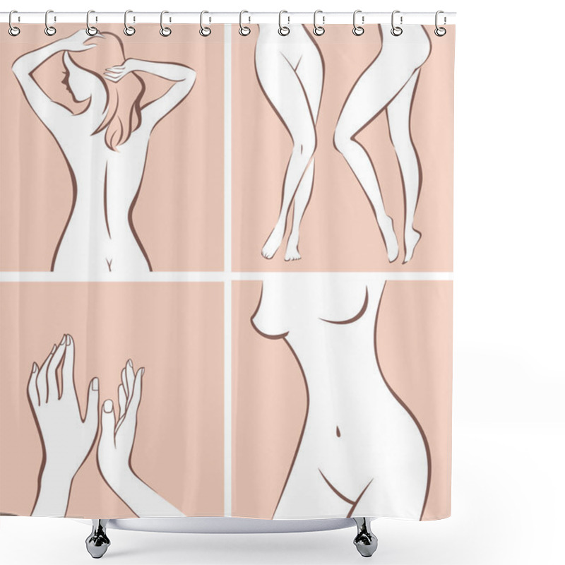 Personality  Stylized Female Body Parts Outline Drawing Vector Illustration Shower Curtains
