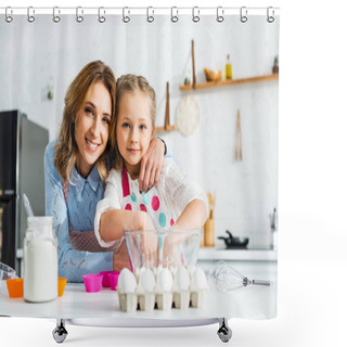 Personality  Selective Focus Of Mother And Daughter Preparing Dough For Cupcakes In Kitchen Shower Curtains