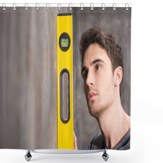Personality  Young Laborer With Level Tool  Shower Curtains