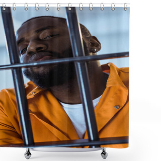 Personality  African American Criminal Looking At Camera Behind Prison Bars Shower Curtains