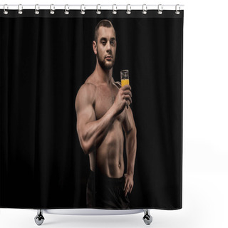 Personality  Sportive Man With Glass Of Juice Shower Curtains