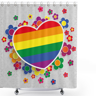 Personality  Ornaments With Rainbow Heart And Flowers Shower Curtains