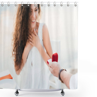Personality  Man Making Propose With Ring To Excited Girlfriend In Romantic Date Shower Curtains