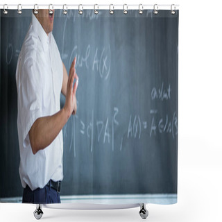 Personality  Senior Male Teacher Teaching Mathematics, Writing On The Blackboard Shower Curtains