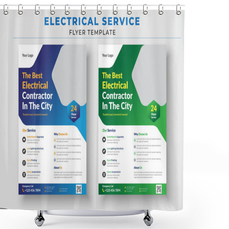 Personality  Electrician Service Flyer Template, The Best Electrical Contractor In The City And Flyer Shower Curtains