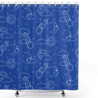 Personality  Seamless Alchemy Pattern With Suns, Moons, Comets And Clouds In  Shower Curtains