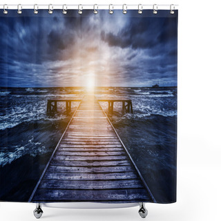 Personality  Old Wooden Jetty During Storm Shower Curtains