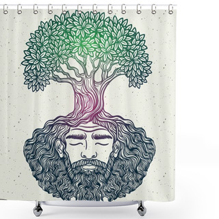 Personality  Bearded Man. Allegorical Tree Spirit.Beard Of The Roots.For Hipster Tattoo, Coloring For Adults,eco Design,t-shirt Print, Protect The Environment. Pattern, Zentangle,line Art. Magic, Boho Chik, Hippie Shower Curtains