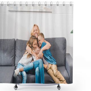 Personality  Grandmother Embracing Her Grandchildren Shower Curtains