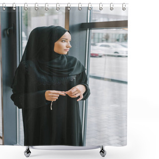 Personality  Muslim Woman Looking At Window Shower Curtains