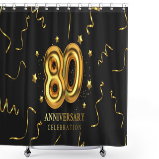 Personality  80th Anniversary Celebration. Number In The Form Of Golden Balloons. Shower Curtains