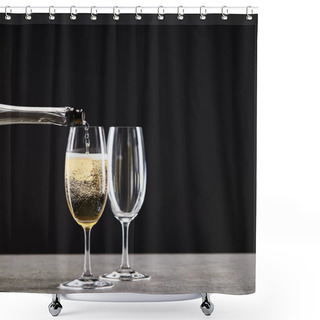 Personality  Champagne Pouring From Bottle Into Glasses For Celebrating Christmas On Black Shower Curtains