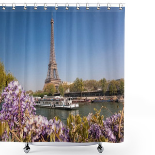 Personality  Eiffel Tower With Boat During Spring Time In Paris, France Shower Curtains