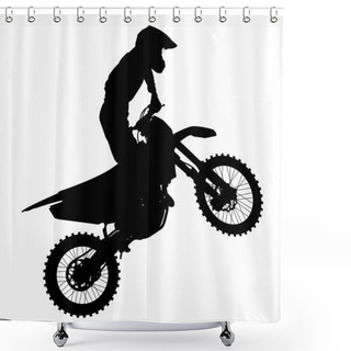 Personality  Black Silhouettes Motocross Rider On A Motorcycle. Vector Illust Shower Curtains