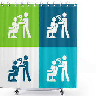 Personality  Barber Flat Four Color Minimal Icon Set Shower Curtains