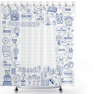 Personality  Language School Linear Doodle Icons On Notebook Paper Shower Curtains