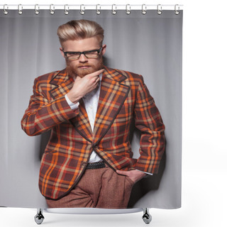 Personality  Dramatic Fashion Man Playing With His Beard  Shower Curtains