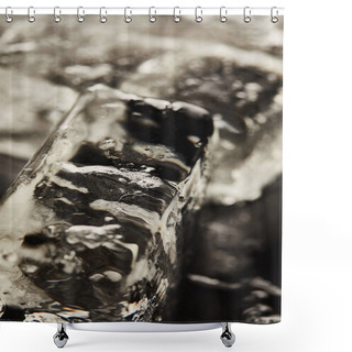 Personality  Close Up View Of Transparent Wet Textured Ice Cubes On Black Background Shower Curtains