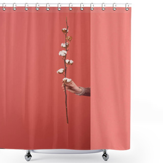 Personality  Woman Sticking Out Cotton Branch Behind Wall On Red Shower Curtains