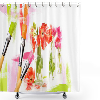 Personality  Paint Brushes Painting Tulips In Bottles Shower Curtains