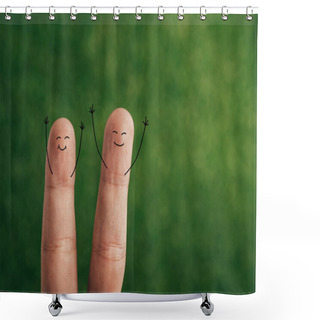 Personality  Cropped View Of Cheerful Couple Of Fingers On Green Shower Curtains
