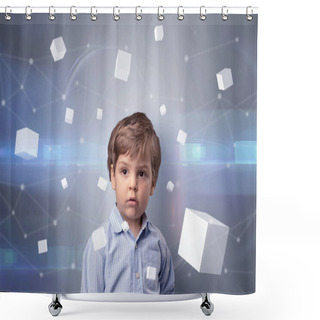 Personality  Cute Kid With Luminous Cubes Around Shower Curtains