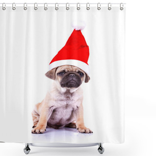 Personality  Pug Puppy Wearing A Santa Hat Shower Curtains