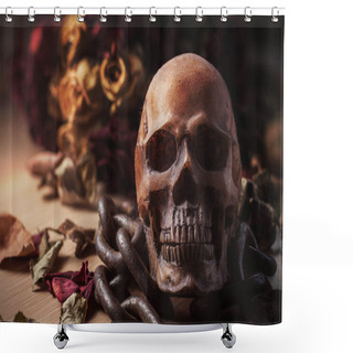 Personality  Old Skull On A Chain. Shower Curtains