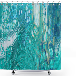 Personality  Art Photography Of Abstract Marbleized Effect Background. Turquoise, Emerald Green, Blue And Gold Creative Colors. Beautiful Paint. Banner Shower Curtains