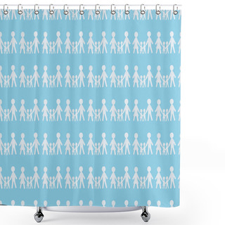 Personality  Seamless Background Pattern With White Paper Cut Families On Blue, Independence Day Concept Shower Curtains