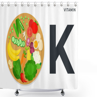 Personality  Vitamin K Food Sources Flat Vector Illustration. Diet Healthy Food And Wellbeing Concept. Shower Curtains