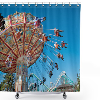 Personality  Action Photo Of Carousel On Blue Sky Shower Curtains