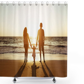 Personality  Family Of Father Mother And Daughter Sunset Sea Silhouettes Shower Curtains